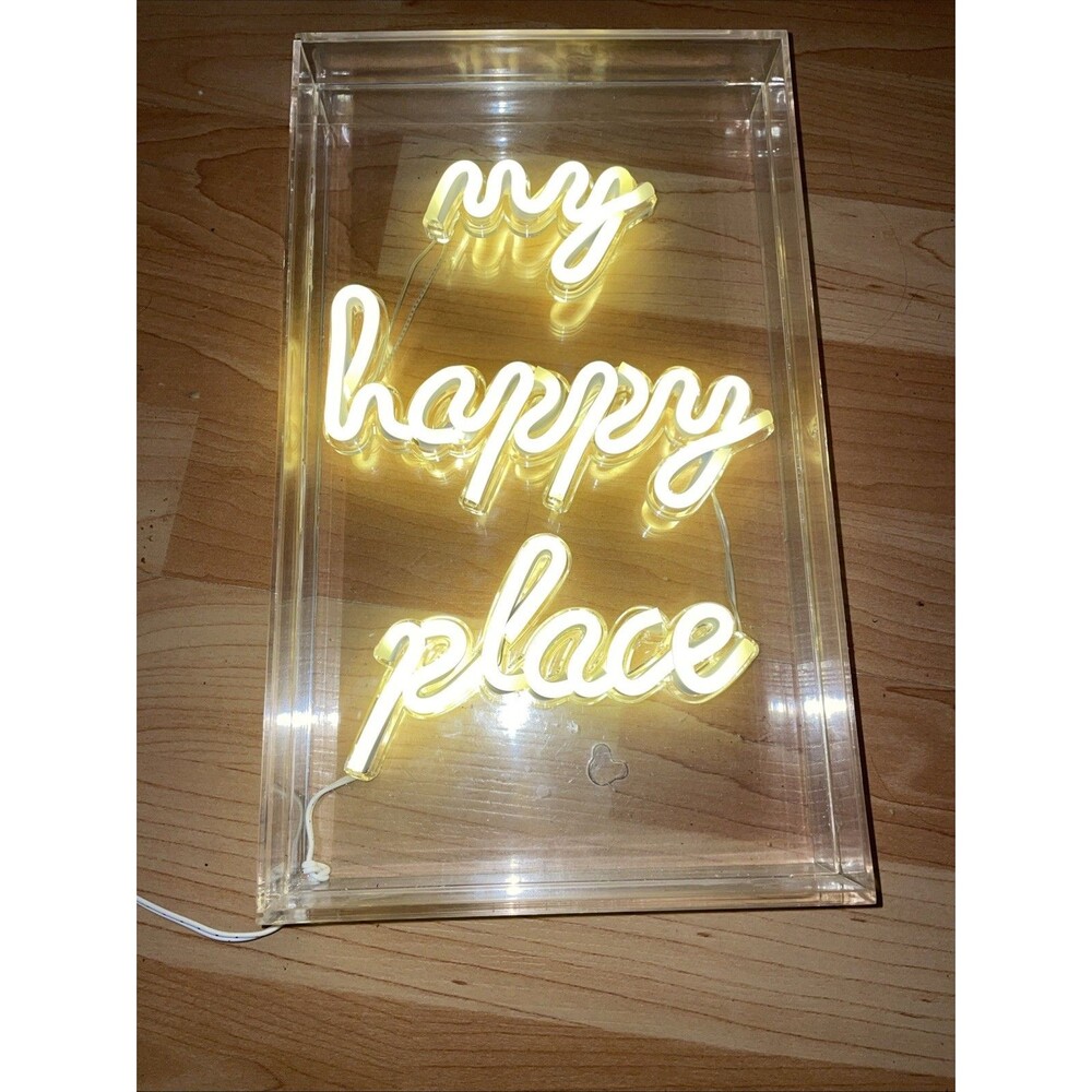 My Happy Place LED Neon Sign Acrylic Box Large USB Warm White Light Desk Wall